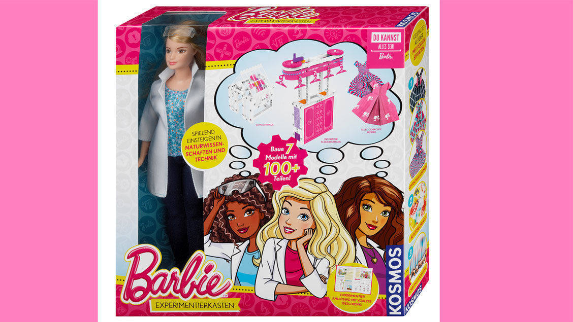 Die "Spielwelt" von Mädchen: "Barbie-Experimentierkasten" mit Kleiderschrank, Schuhregal und Waschmaschine.