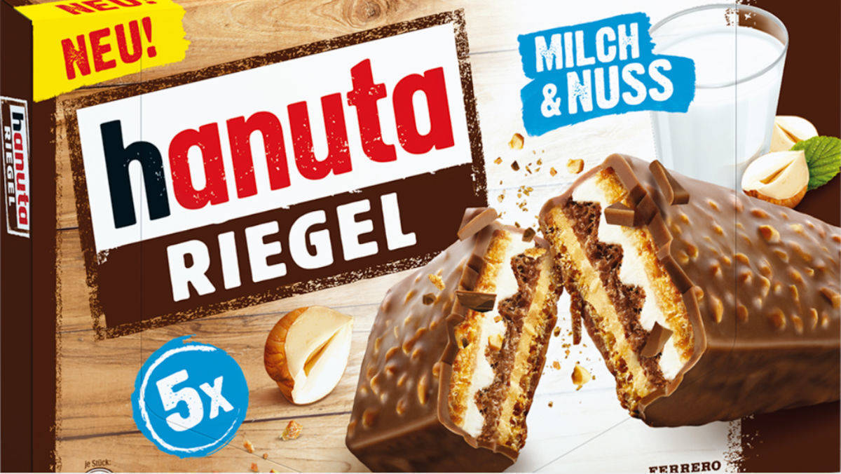 Ferrero setzt auch beim Hanuta-Riegel auf Waffeln plus Creme.