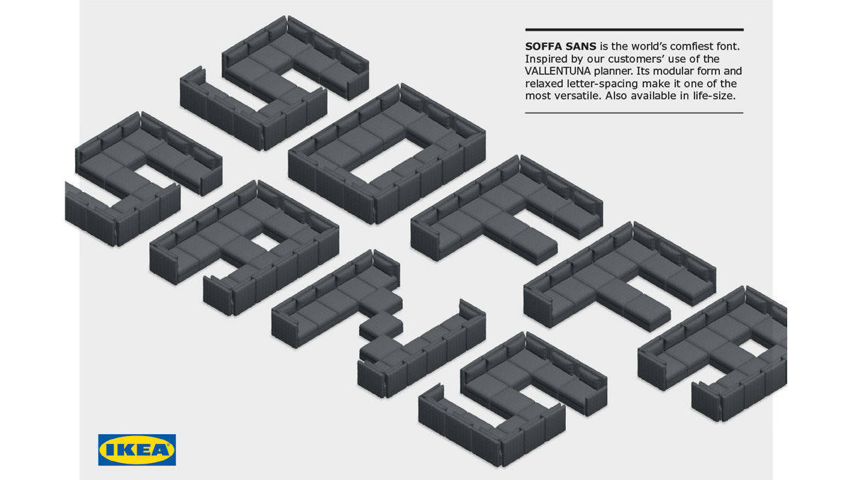 Inspiriert von der Kreativität der Couch-Planer im Social Web: Schriftart aus Sofateilen von Ikea.