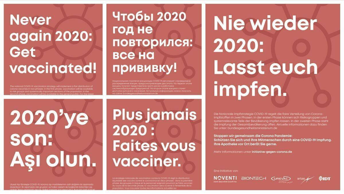 Unter dem Motto "Nie wieder 2020: Lasst euch impfen" startet die deutschlandweite Kampagne des Gesundheitsdienstleisters Noventi.