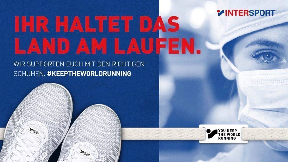 Intersport verteilt kostenlos Sportschuhe an die Berufsgruppen, die während der Coronakrise Höchstleistungen bringen.