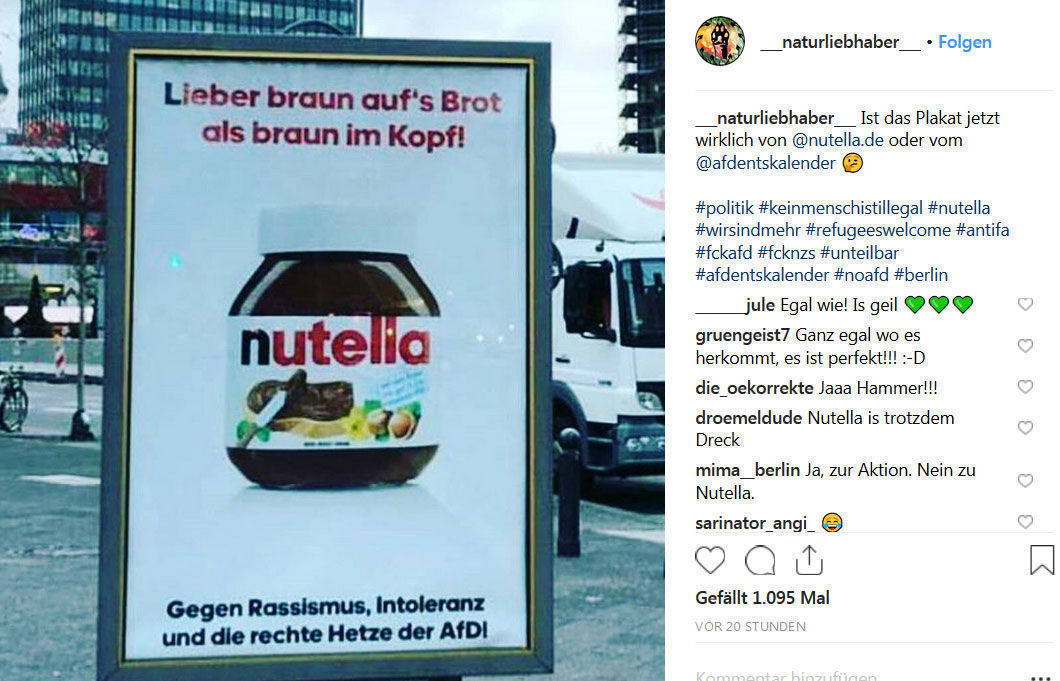 Jetzt gibt's auch ein Anti-AfD-Plakat von Nutella | W&V
