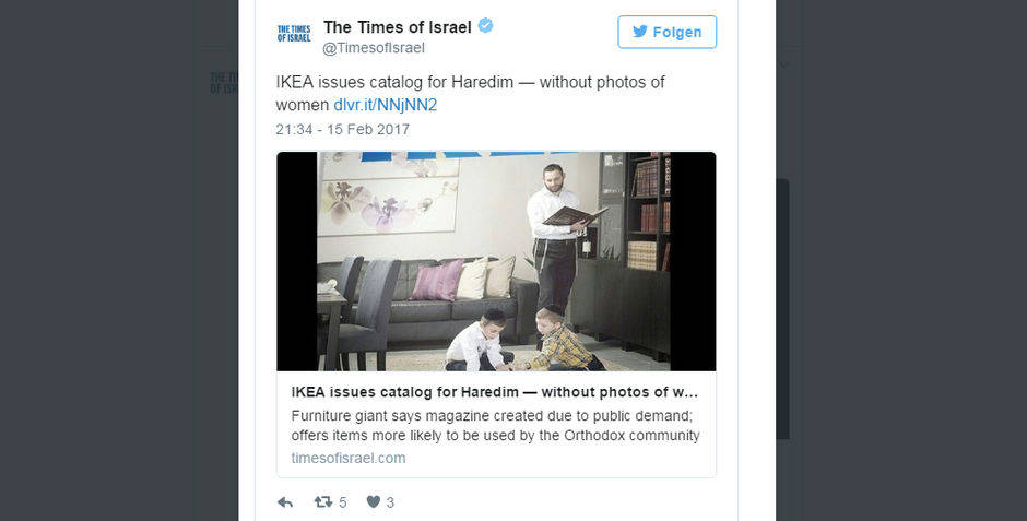 "The Times of Israel" berichtete über die Ikea-Broschüre für strengreligiöse Juden.