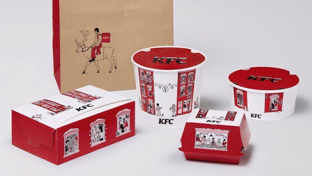 Für die Weihnachtszeit bekommen die KFC-Buckets einen neuen, festlichen Look.