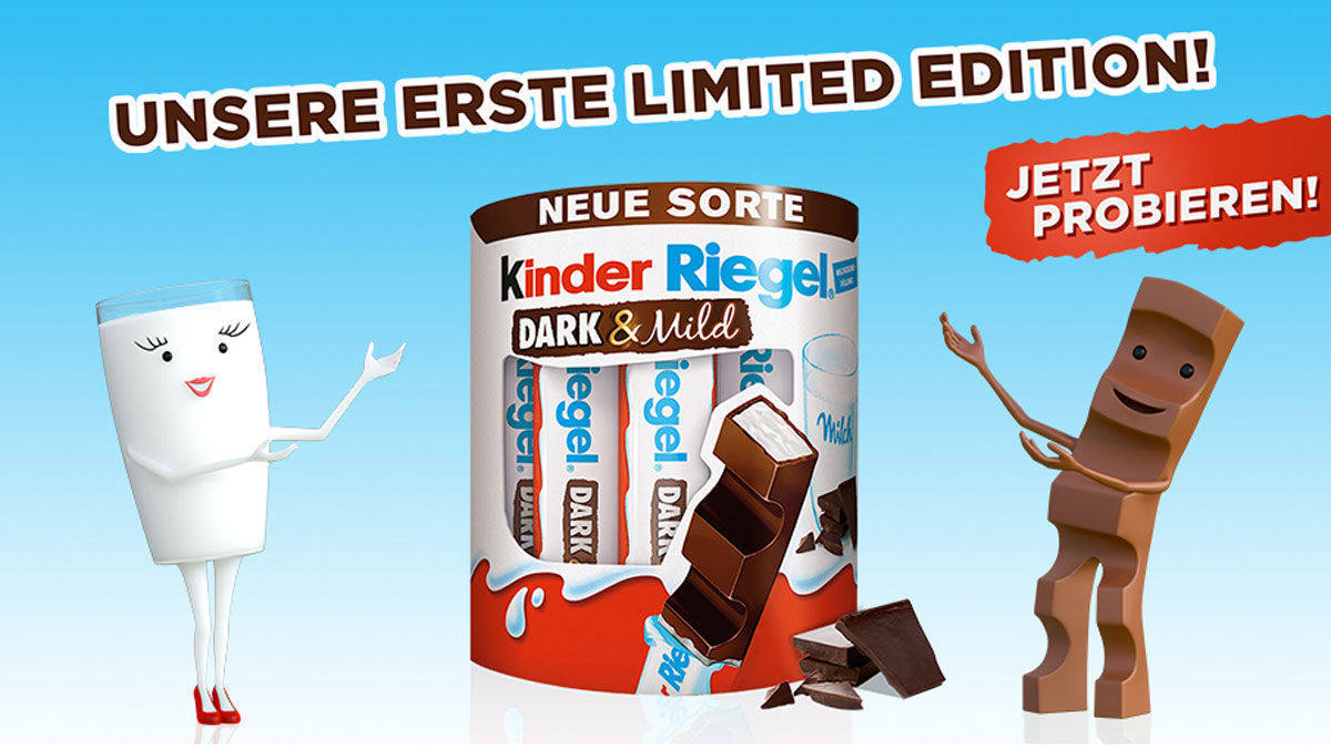 Kinder Riegel mit dunkler Schokolade. Ferrero legt für kurze Zeit eine Sondersorte auf.