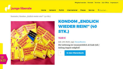 Auf der Seite der "Jungen Liberalen" kann man den Give-Away-Artikel bestellen.