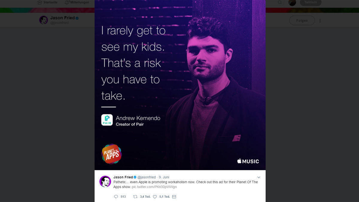 Diesen Tweet hat Apple mittlerweile entfernt.