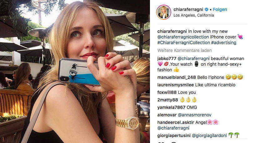 Die in Los Angeles lebende Influencerin Chiara Ferragni hat auf Instagram 12,5 Millionen Follower
