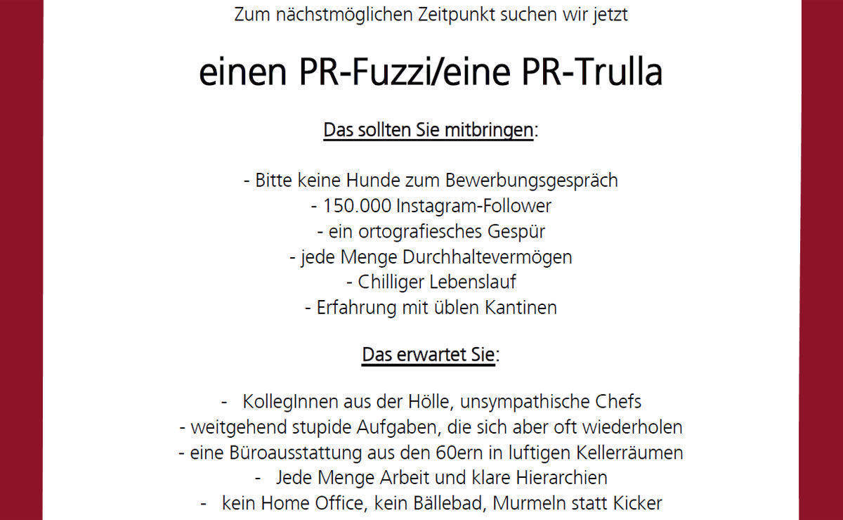 PR-Fuzzis und -Trullas sind bei Cocodibu richtig. Statt Bällebad bietet die Agentur miese Chefs und stupide Arbeit.