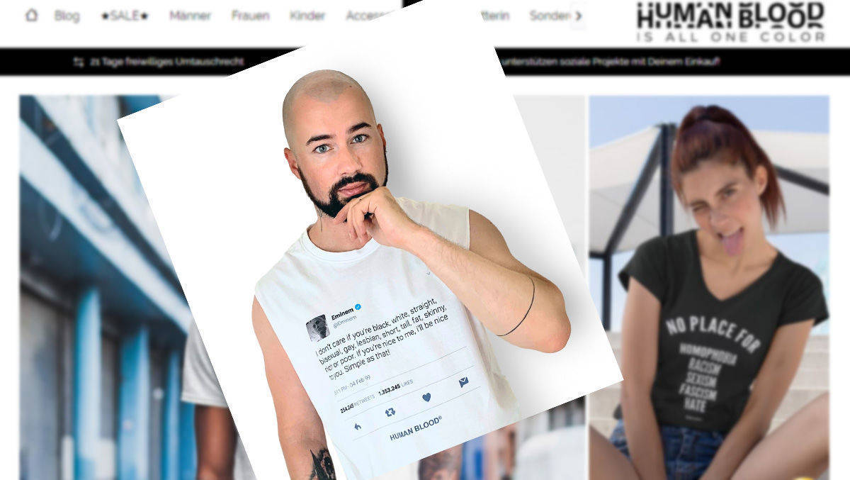 Human-Blood-Gründer Benjamin Hartmann (Vordergrund) hat seine Modemarke gegen Rassismus und Ausgrenzung gegründet.