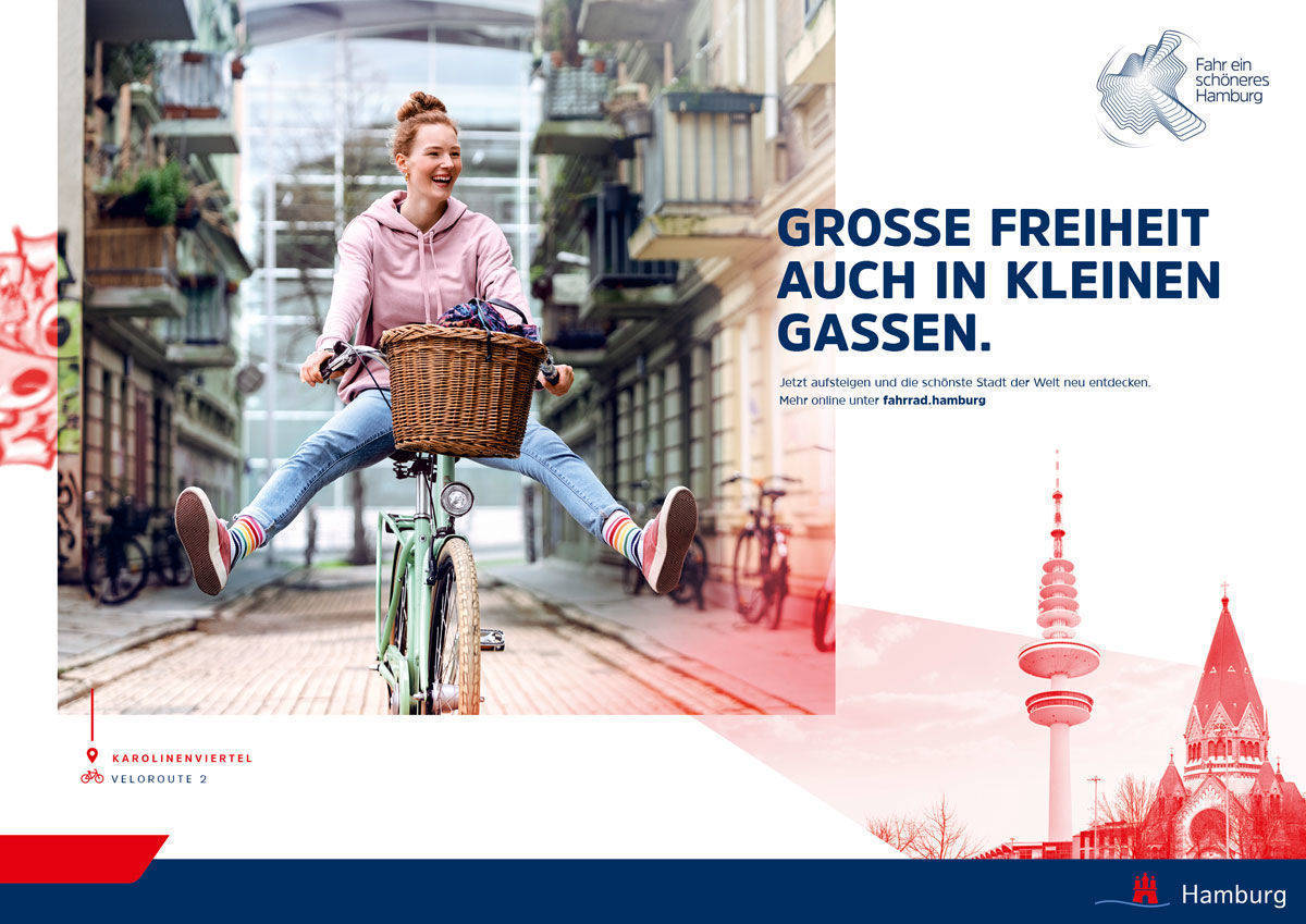 Hamburg präsentiert sich in der Kampagne von Jung von Matt/Sports als Fahrradstadt.
