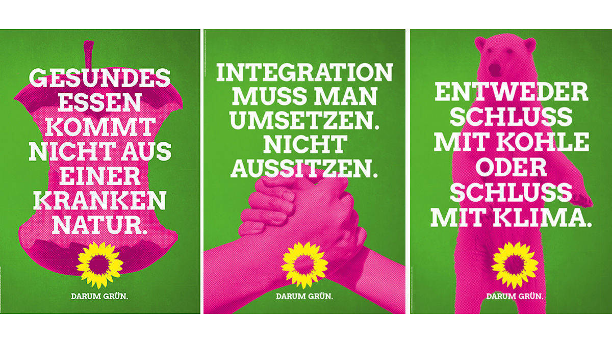 Null Emotion, dafür jede Menge Magenta: Grünen-Auftritt im aktuellen Bundestagswahlkampf.