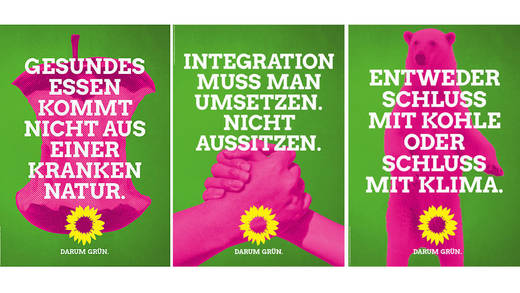 Null Emotion, dafür jede Menge Magenta: Grünen-Auftritt im Bundestagswahlkampf.