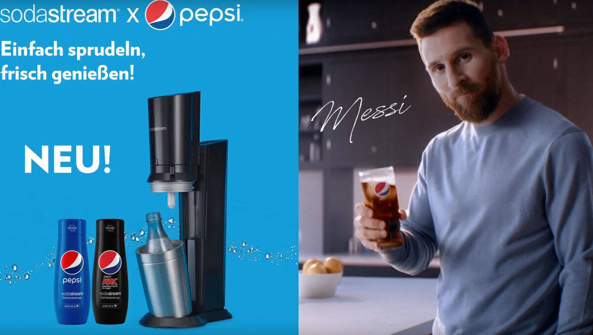 Messi schmeckt Sprudelwasser mit Sirup.