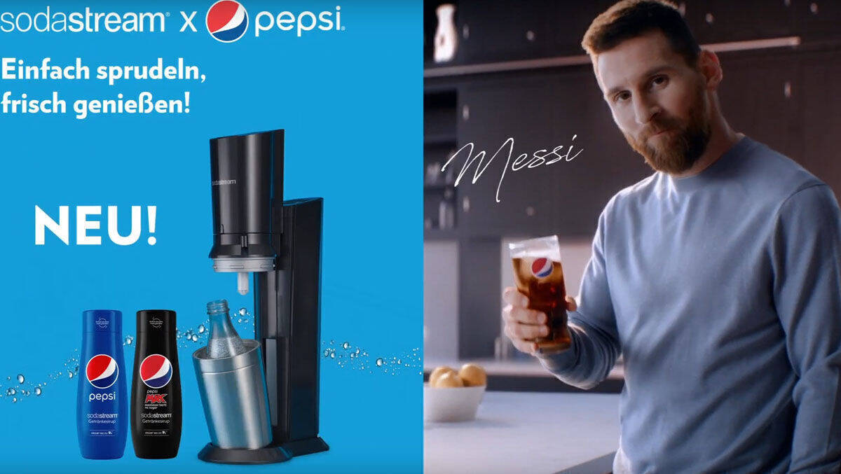 Messi schmeckt Sprudelwasser mit Sirup. 