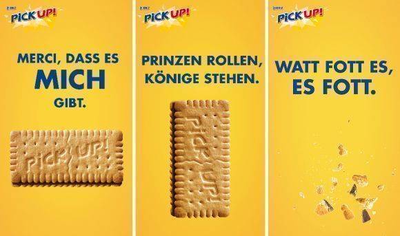 Die Motive von Pick-up nehmen die Konkurrenz oder lokale Eigenarten aufs Korn. 