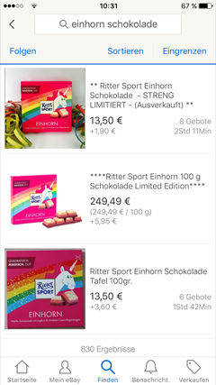 Auf Ebay startete ein reger Einhorn-Handel.