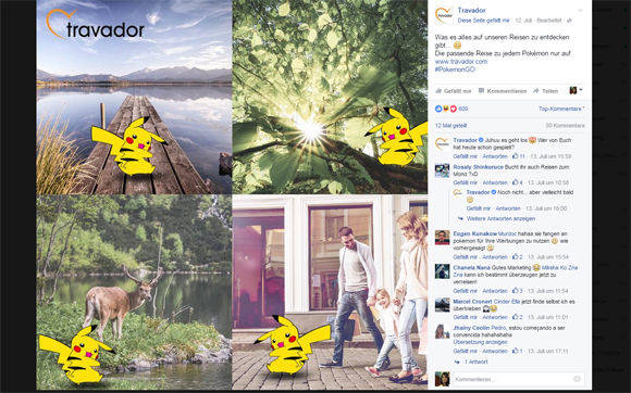 Pikachu mit Hirsch: Das Reiseportal Travador nutzt Pokémon als Werbeträger.