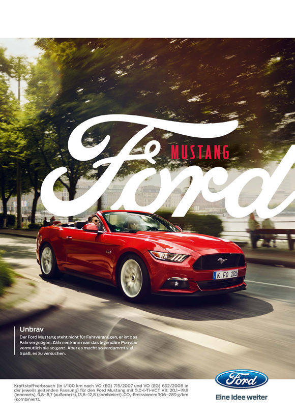 Ein Anzeigenmotiv für den Ford Mustang.