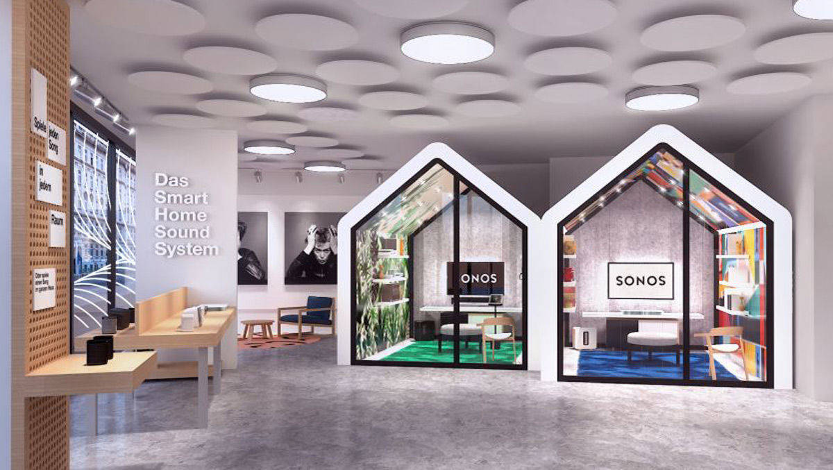 Im neuen Sonos Store können Kunden die Produkte in zwei dem Zuhause nachempfundenen Kabinen testen.