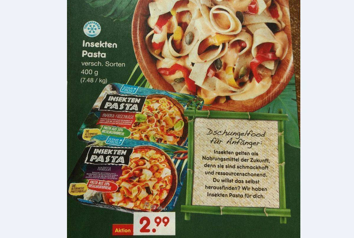 Das Tiefkühlgericht zur Dschungelprüfung: Insekten-Pasta.