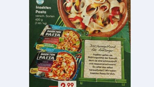Das Tiefkühlgericht zur Dschungelprüfung: Insekten-Pasta.