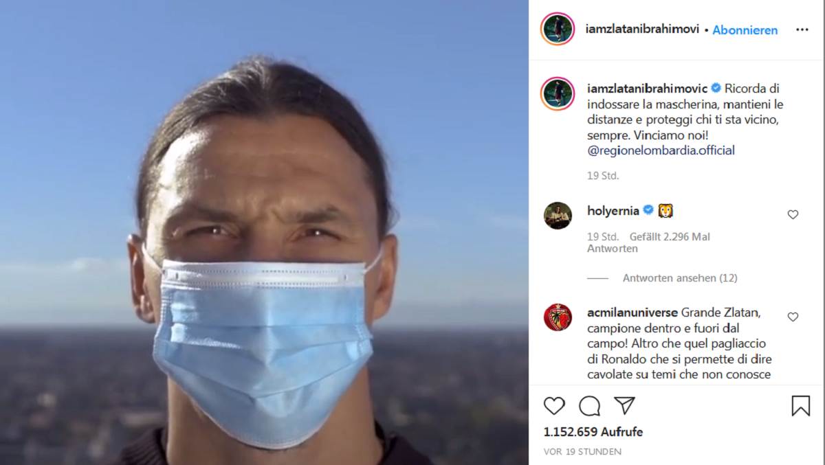 Zlatan Ibrahimovic fordert die Zuschauer im Clip auf, sich an die Schutzregeln zu halten.