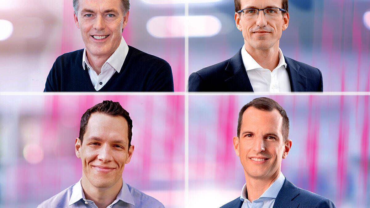 Die Telekom ordnet Verantwortlichkeiten im Marketing neu: Michael Hagspihl, André Almeida, Jonathan Abrahamson, Rodrigo Diehl (im Uhrzeigersinn). 