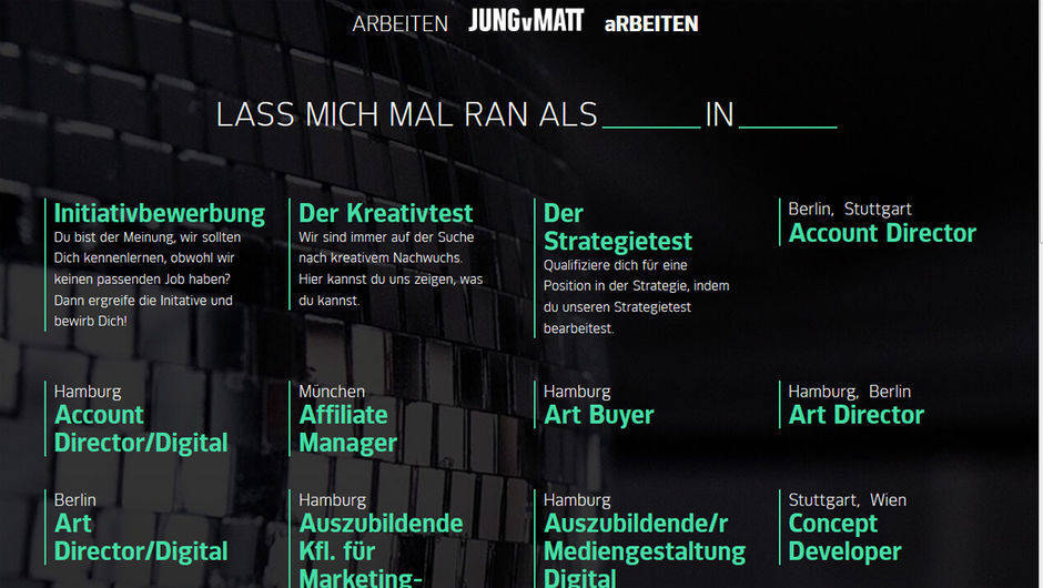 Auch bei Jung von Matt offen: DIe Stelle als Art-Director.