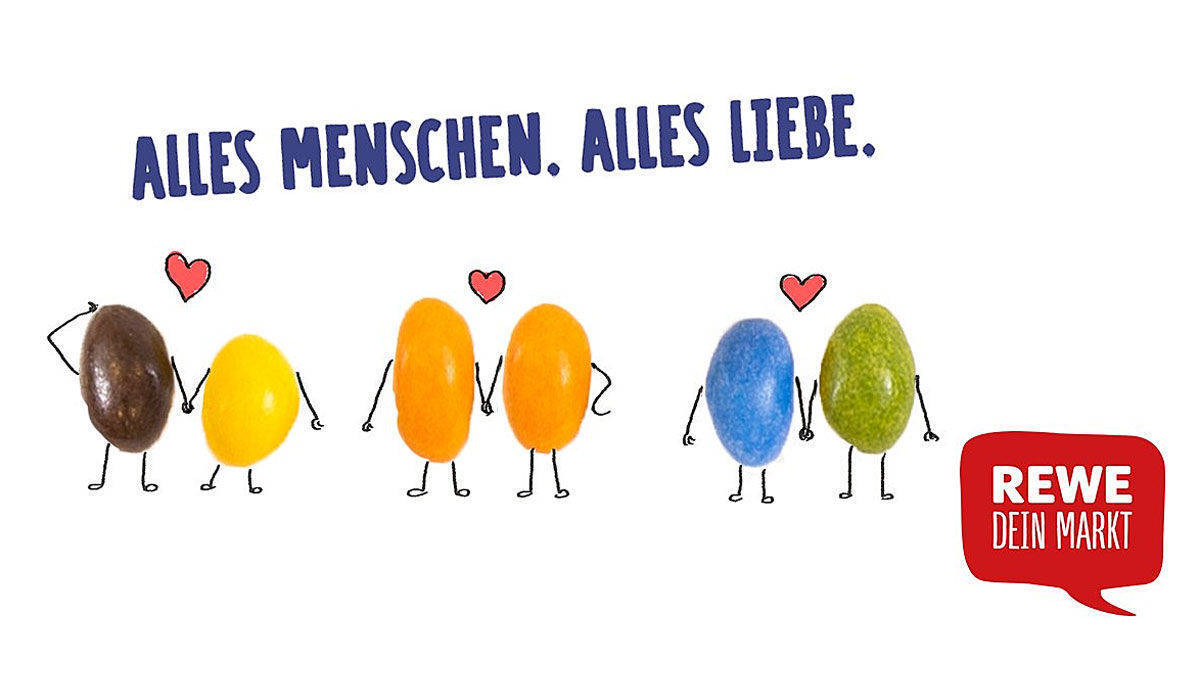 Mit der Vielfalt-Aktion hat die Einzelhandelskette Rewe offensichtlich einen Nerv getroffen. Hier ein Social-Media-Motiv.