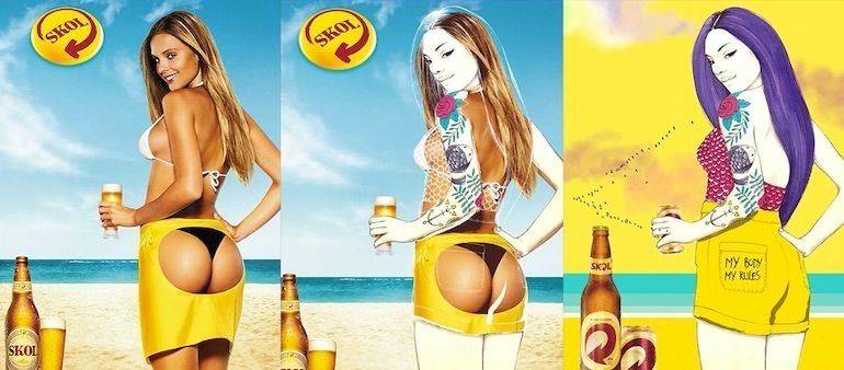 Skol hat sechs Künstlerinnen beauftragt, alte Reklame-Poster umzugestalten und von ihrer sexistischen Botschaft zu befreien.