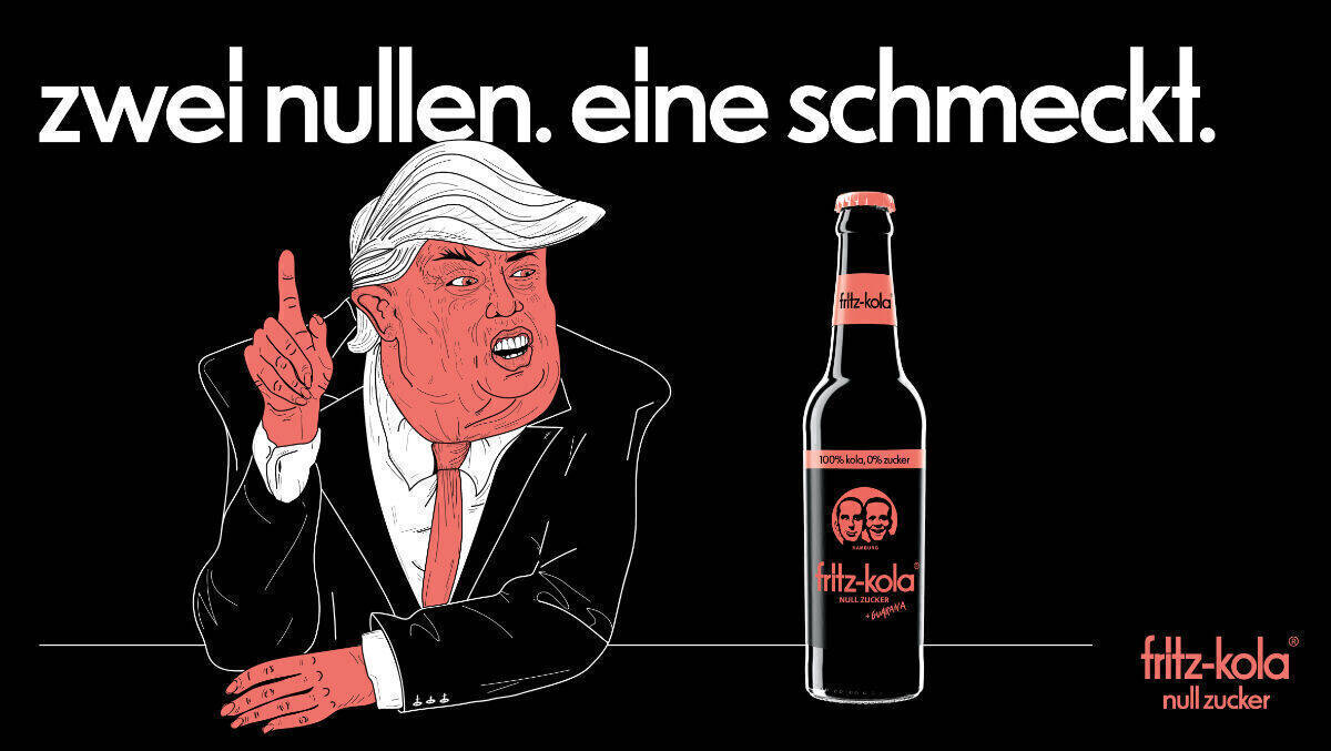 Fritz-Kola: Mit Donald Trump gegen Hasskommentare.