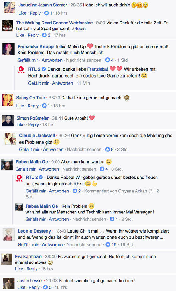 Auswahl von Facebook-Reaktionen auf die Live-Videos.