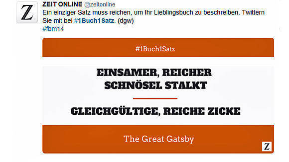 Literaturkenner zur Frankfurter Buchmesse einbinden - das gelingt Zeit Online mit der Twitter-Aktion #1Buch1Satz.