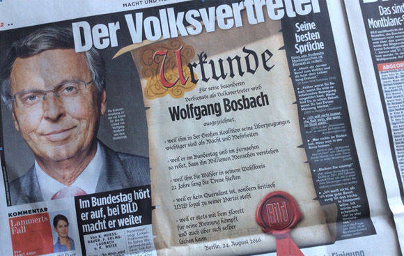 So berichtete die "Bild" am 24. August über ihren neuen Kolumnisten, den Politiker Wolfgang Bosbach.