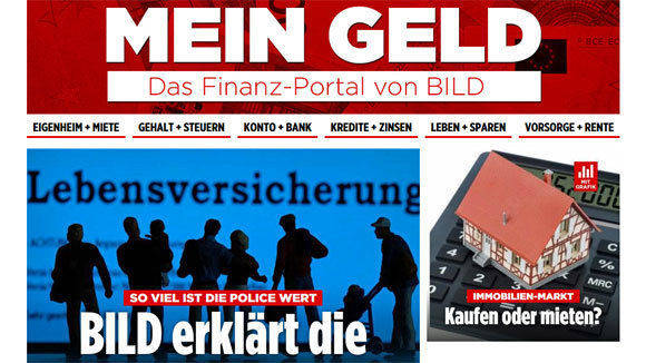 Bei Bild.de ist ab sofort das neue Verbraucherportal "Mein Geld" zu finden.