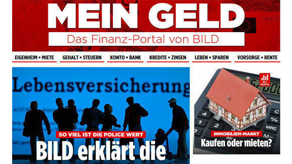 Bei Bild.de ist ab sofort das neue Verbraucherportal "Mein Geld" zu finden. 