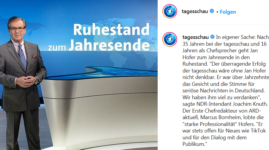 Nach 35 Jahren bei der Tagesschau geht Jan Hofer zum Jahresende in den Ruhestand.