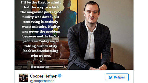 Cooper Hefner gesteht den Fehler ein, Frauen auf dem US-"Playboy" verhüllt zu haben,