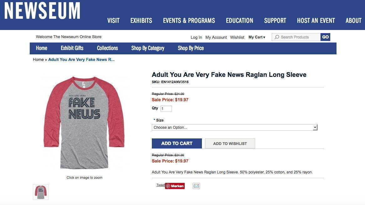Wegen der heftigen Kritik in den Medien stoppte das Museum den Verkauf des "Fake News"-T-Shirts