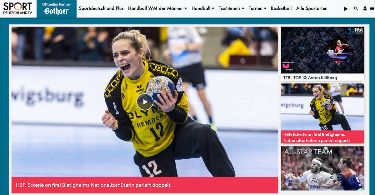 Gothaer ist als Partner prominent platziert auf dem Portal Sportdeutschland.TV.