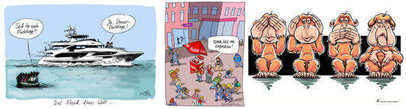 Die Sieger beim Karikaturenpreis 2016 (v.l.): Platz 1 für Klaus Stuttmann, Platz 2 für Butschkow, Publikumspreis an George Riemann.