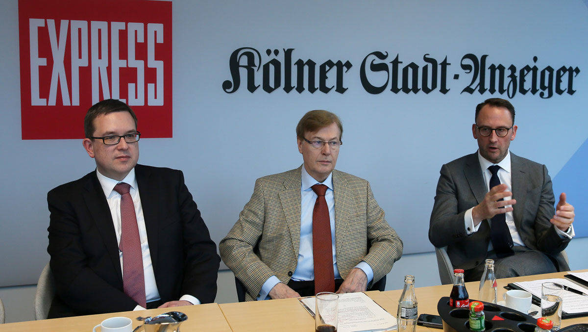 Markus Hartmann, Oberstaatsanwalt und Leiter der ZAC NRW, Peter Biesenbach, Minister der Justiz des Landes Nordrhein-Westfalen, und Tobias Schmid, Direktor der Landesanstalt für Medien NRW (v.l.). 