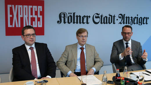 Markus Hartmann, Oberstaatsanwalt und Leiter der ZAC NRW, Peter Biesenbach, Minister der Justiz des Landes Nordrhein-Westfalen, und Tobias Schmid, Direktor der Landesanstalt für Medien NRW (v.l.).