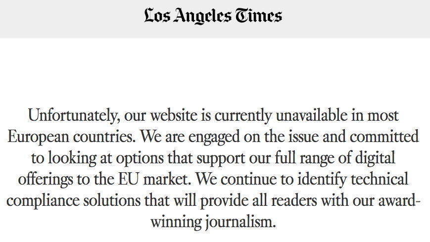 Hinweis der Los Angeles Times für Nutzer aus Europa