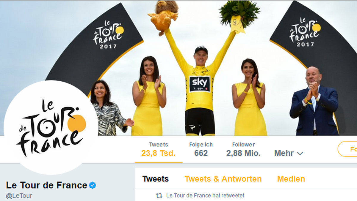 Die Tour de Fance feiert den Gesamtsieger Chris Froome auf Twitter.