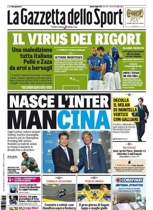 Ein Virus, ein Fluch lag am Samstag auf den italienischen Spielern, schreibt die "Gazzetta dello Sport".
