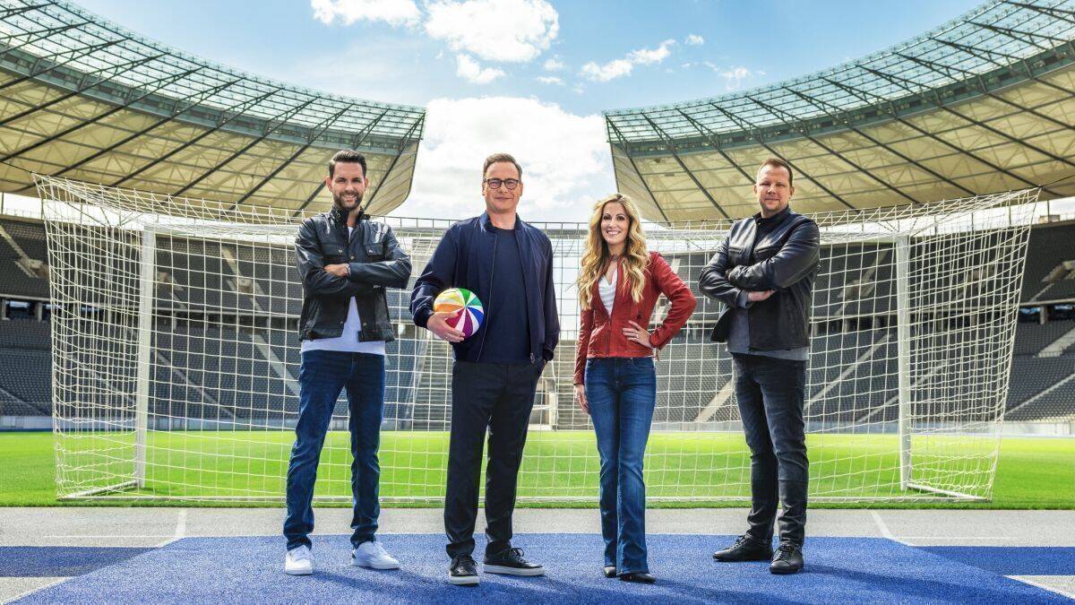 Das Kernteam bei "ran Bundesliga" (v. l. n. r.): Matthias Killing, Matthias Opdenhövel, Andrea Kaiser und Wolff-Christoph Fuss.