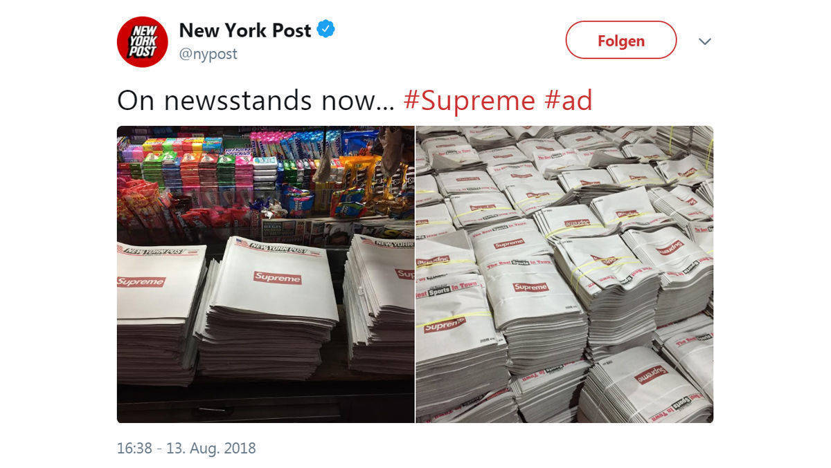 Dank Supreme auf dem Titel ging die "New York Post" weg wie warme Semmeln.