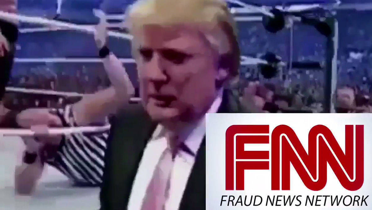 Nachdem Donald Trump in der Video-Montage CNN niedergerungen hat, bekommt der geprügelte Sender gleich noch einen neuen namen: "Betrugs-News Network".